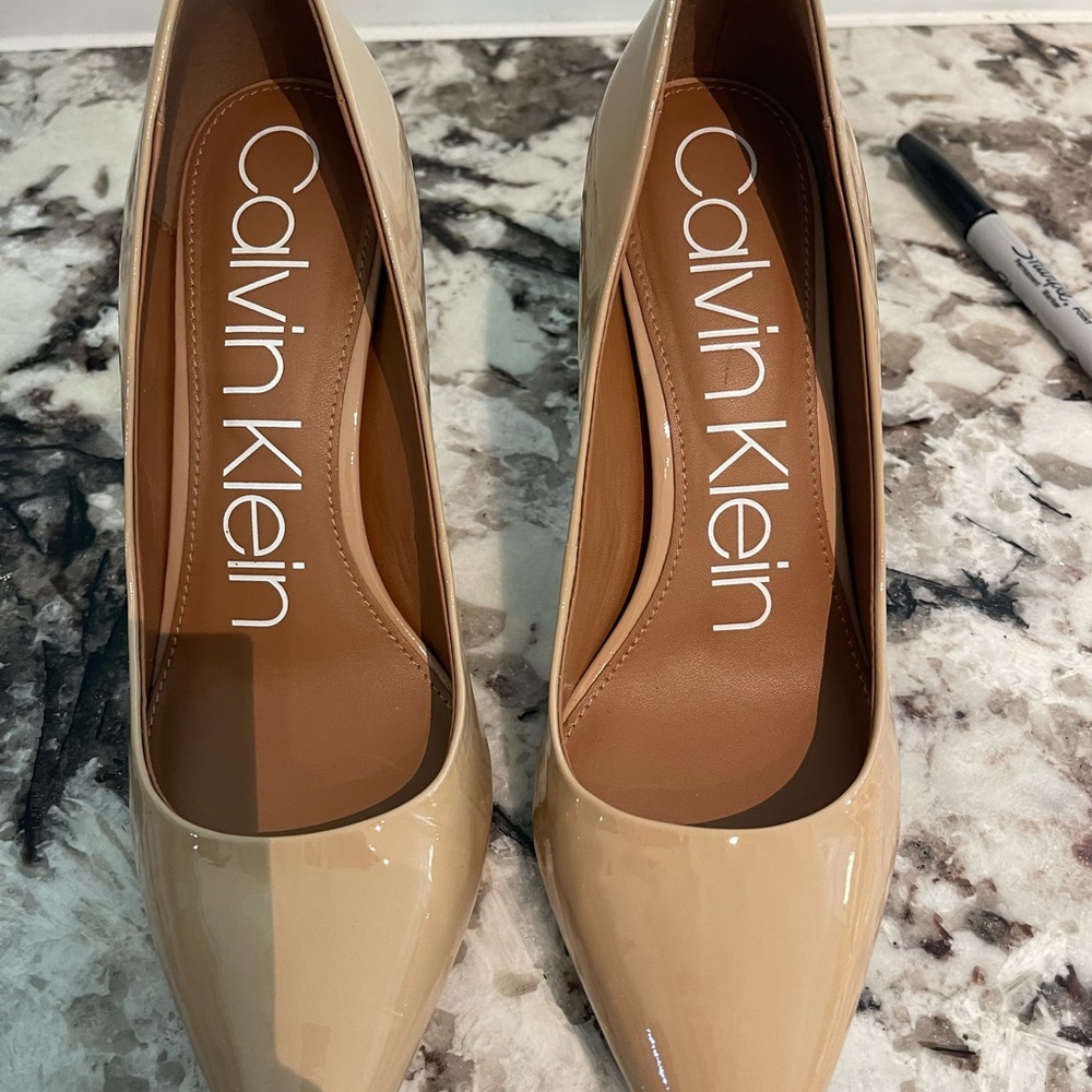 Calvin Klein Tan Block Heel Pumps